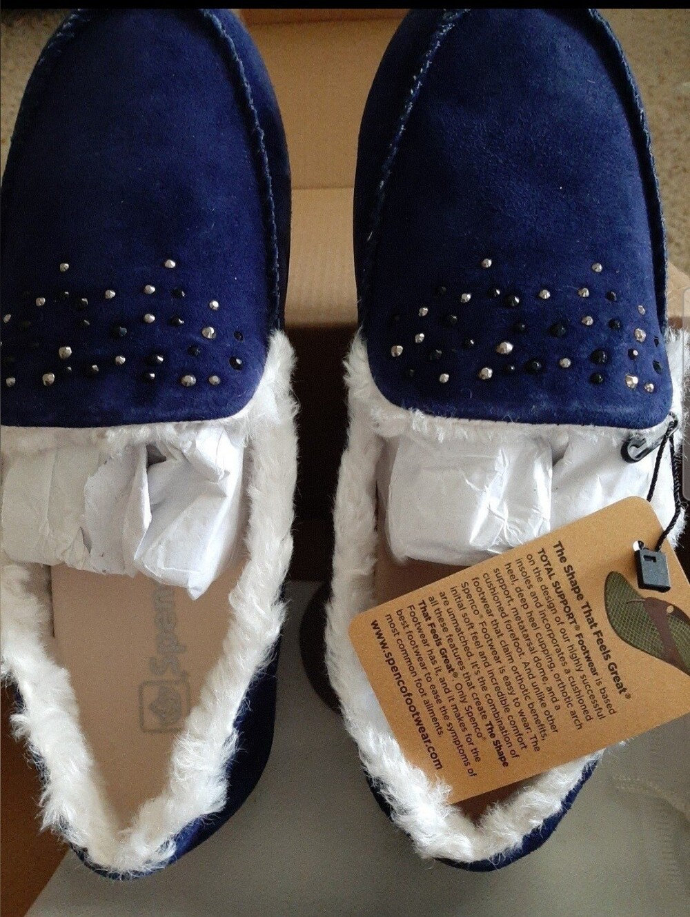Spenco Balboa NWT Navy Suede Rhinestone Orthotic Slippers 37.5